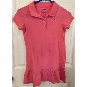Vineyard Vines Kids Girls Pink Button Up Collared Shirt Dress Ruffled M 10 12